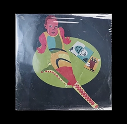record sleeve with woman sitting down art pop style