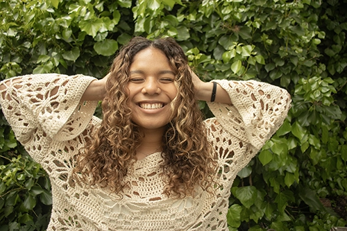 woman screaming and smiling portrait