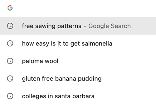 screenshot of some recent google searches