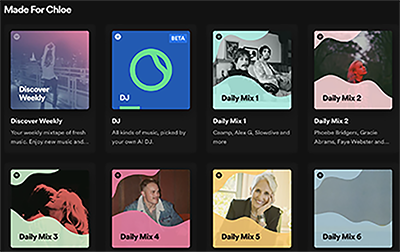 screenshot of my spotify homepage