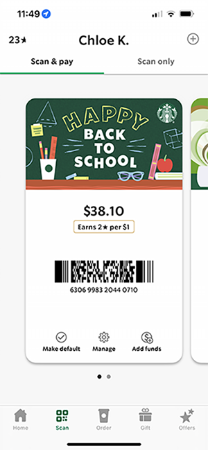 starbucks app wallet and payment scanner