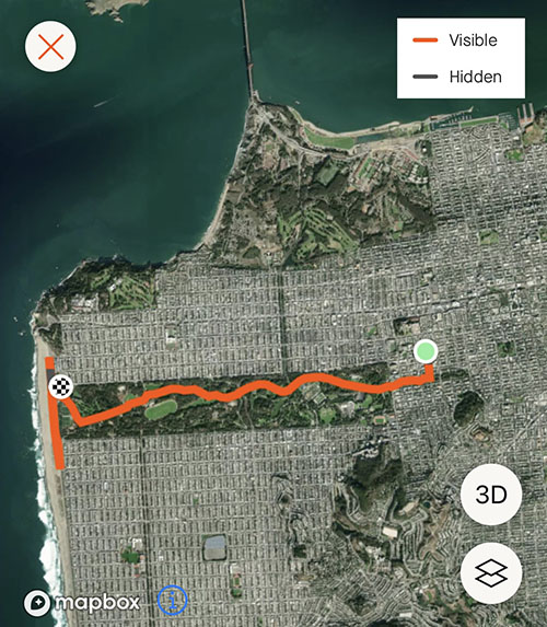 map of a run on the strava app