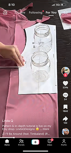 screenshot of a tiktok of a sewing pattern